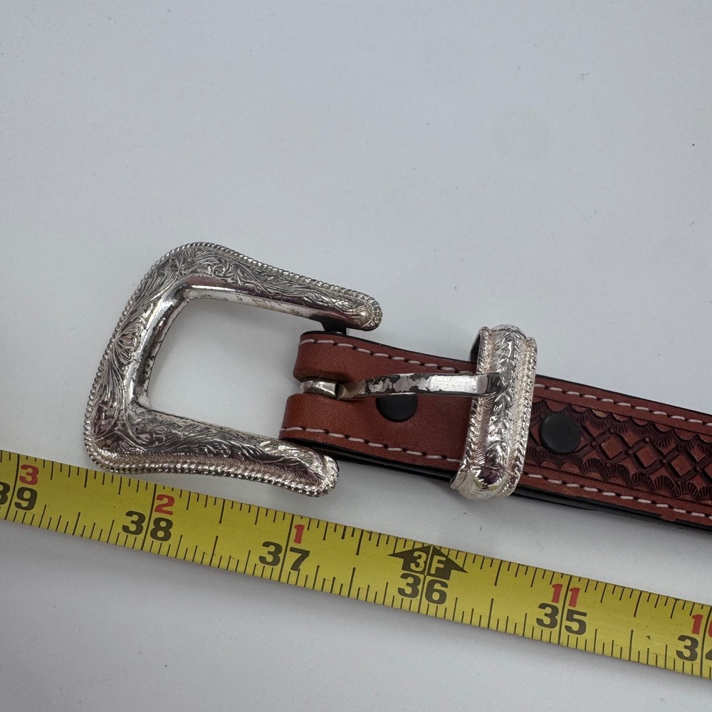 Western Rhinestone Belt Brown Leather Red Crystal Embellished Rodeo Boho Sz 32 - Picture 10 of 12